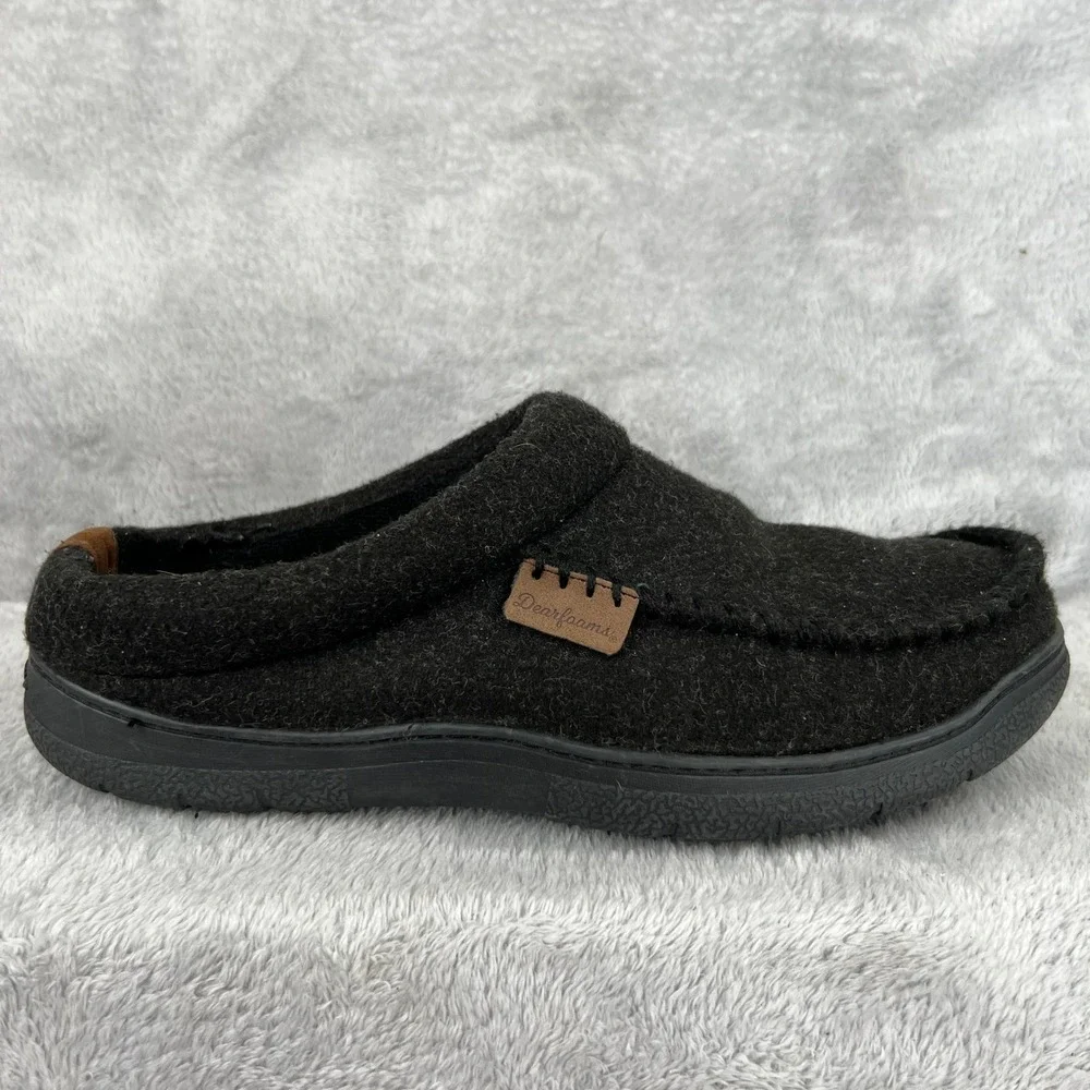 Dearfoams Wool Blend Clog Slippers 11-12 Black Men Indoor Outdoor Comfort Lounge